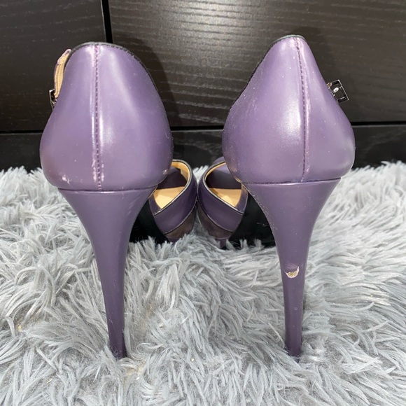 Longchamp Purple Leather Suede Peeptoe Heels Pumps - Picture 3 of 7
